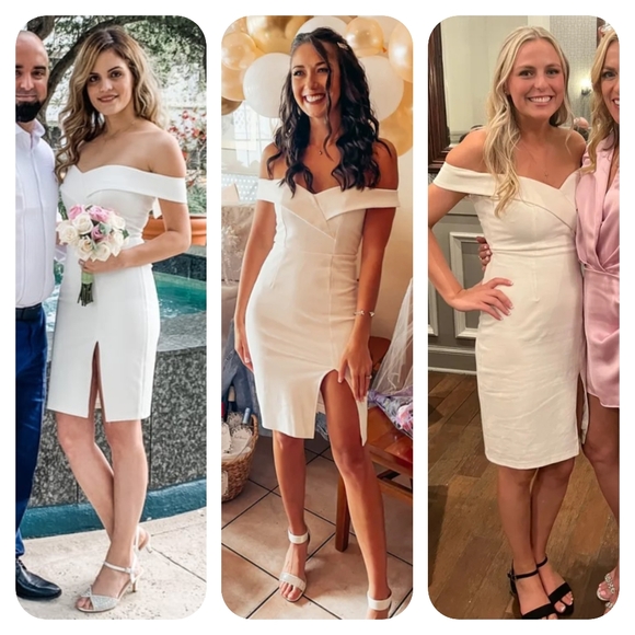 Lulu's Chic White Off The Shoulder Sweetheart Side Slit Bodycon Dress XS - Picture 1 of 11